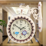 康巴丝欧式双面挂钟客厅大号静音创意两面钟表现代简约石英钟