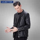 Lilbetter男士皮夹克 斜拉链韩版pu皮衣修身型小立领春季外套男潮