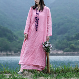 莲生。原创中式女装汉服改良棉麻连衣裙茶服中国风仙气长裙禅服