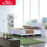 掌上明珠家居 白色亮光床 现代简约1.8米床床头柜成套家具