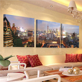 上海城市外滩东方明珠客厅无框画三联画卧室装饰画壁画沙发背景画