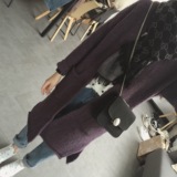 大萌家。韩国单高质感简约宽松长款紫色毛衣开衫显瘦外套女针织衫