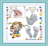 精准印花法国DMC十字绣套件 宝宝出生证明 猴宝宝 胎发手脚印照片