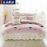 麦雅纯棉韩式床裙四件套 全棉床罩卡通1.8米单双人床花边被套家纺