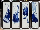 景德镇陶瓷瓷板画名家手绘仿古青花人物四条屏天籁清音装饰画挂画