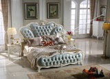 欧式真皮床实木雕花床双人床法式奢华描金床美式床简约1.8米婚床