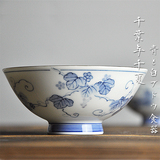 日本进品陶瓷和风手绘青花葡萄碗日式古风米饭碗手工茶碗波佐见烧