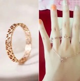 包邮 日韩范清新可爱 镀18K玫瑰金钛钢镂空桃心心形指环超美戒指