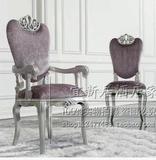 欧式新古典餐椅韩式休闲椅实木雕花椅书房软包椅简约时尚洽谈椅布
