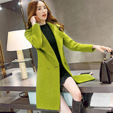 2015秋冬新款大码韩版修身显瘦加厚毛呢外套女休闲中长款呢子大衣
