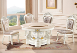 顺德家具品牌欧式餐桌描银餐台圆桌实木天然大理石餐桌椅组合包邮