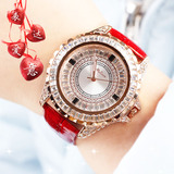 正品玛丽莎手表时尚镶钻女表大表盘红色皮带腕表韩版潮流水钻表