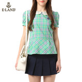 ELAND韩国衣恋夏季新品女娃娃领格子裙摆衬衫EEYC42654N专柜正品