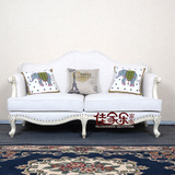 法式仿古白 客厅三人沙发 美式实木布艺沙发组合 高档别墅家具
