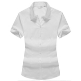 罗蒙女士短袖衬衫白色V领正装商务职业装工作衬衫修身显瘦女衬衣