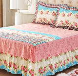 韩式床裙床罩四件套纯棉床上用品被子夹棉床套田园1.8m1.8