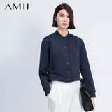 Amii[极简主义]秋冬新品女运动大码空气层落肩袖棒球服外套女