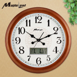 枫叶客厅实木挂钟 20英寸大号圆形时钟 现代简约欧式静音石英钟表