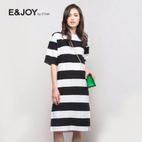 Etam/艾格 E＆joy 2016夏季新品黑白条纹中袖连衣裙16082202395