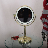 亮金色LED化妆镜7寸放大5倍台式灯镜双面梳妆镜美容镜带灯镜子