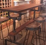 吧台桌 美式LOFT水管复古工业风吧台桌椅铁艺实木咖啡桌椅 酒吧台