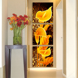 现代客厅水晶装饰画玄关竖版三联画无框画壁画挂画金色马蹄莲花卉