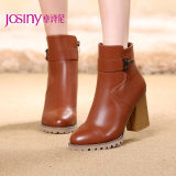 Josiny/卓诗尼2015秋冬新款短靴女鞋高跟粗跟侧拉链靴子154278584