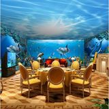 3D立体海洋海底世界大型壁画酒店客厅电视背景墙纸天花板吊顶壁纸