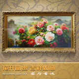小乐熊 纯手绘牡丹花卉油画 客厅有框装饰画 壁画