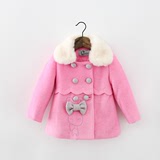 2015冬季童装羊毛呢大衣女童儿童韩版中大童毛领甜美公主呢子外套