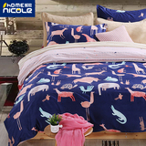 韩式全棉小清新卡通床上四件套秋冬季简约床单被套纯棉1.5m1.8m床