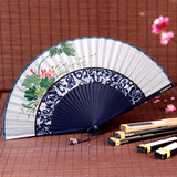 中国风扇子女式杭州古典手绘女扇 日式古风创意折扇二节丝绸绢扇