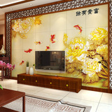 3d现代中式电视背景墙砖 富贵有余客厅沙发艺术雕刻背景瓷砖