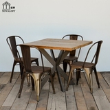 美式方形圆形铁艺实木餐桌椅组合复古做旧铁艺餐桌饭桌咖啡厅桌椅