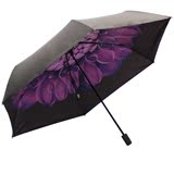 天堂伞 UPF50+碳纤超轻全遮光黑胶朝里转印三折晴雨伞太阳伞 紫色