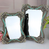 欧式 复古蓝镜 高清单面化妆镜 金属台式梳妆镜6-7寸包邮
