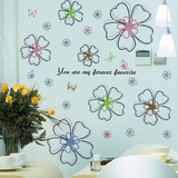 可移除墙贴纸贴画客厅沙发卧室背景墙壁装饰创意简约彩色线条花朵