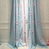 定制韩式韩国儿童房布料公主女孩爱心绣花白色粉色蓝色飘窗帘成品