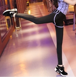 跑步健身瑜伽服套装速干假两件运动裤女紧身加绒打底九分长裤