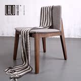 拉洛 水曲柳原木餐椅 实木靠背椅子 木质布艺餐椅 棉麻软包咖啡椅