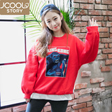 jcoolstory韩国2016春装新款大猩猩宽松圆领套头加绒卫衣女装外套