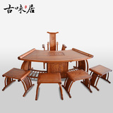 古味居 中式红木功夫茶桌椅组合 扇形茶台 花梨木实木家具HC13