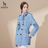 HazzysHazzys哈吉斯2015冬季气质女士中长款纯色修身双长袖风衣