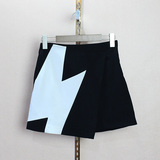 韩国秋季高腰不规则撞色短裙短裙半身裙A字裙几何图案2HM3071680