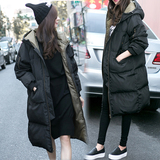 韩国2015冬季新款情侣宽松棉衣女连帽长款超大码羽绒服棉袄外套女