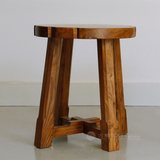 古榆情怀实木矮凳子时尚圆凳纯实木老榆木餐凳圆凳 简约梅花凳