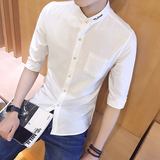 短袖衬衫男士2016春夏季韩版修身衬衣青少年日系休闲纯色衬衫男装