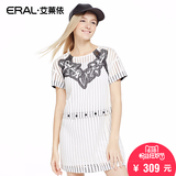 艾莱依韩版短袖圆领套头纯色连衣裙女2016春装新款ERAL36020-EXAB