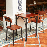 美式乡村复古做旧铁艺咖啡厅桌椅甜品奶茶店户外休闲实木桌椅组合