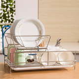 46cm厨房台面双层顶级不锈钢餐具易分类有沥水盘消毒柜碗碟置物架